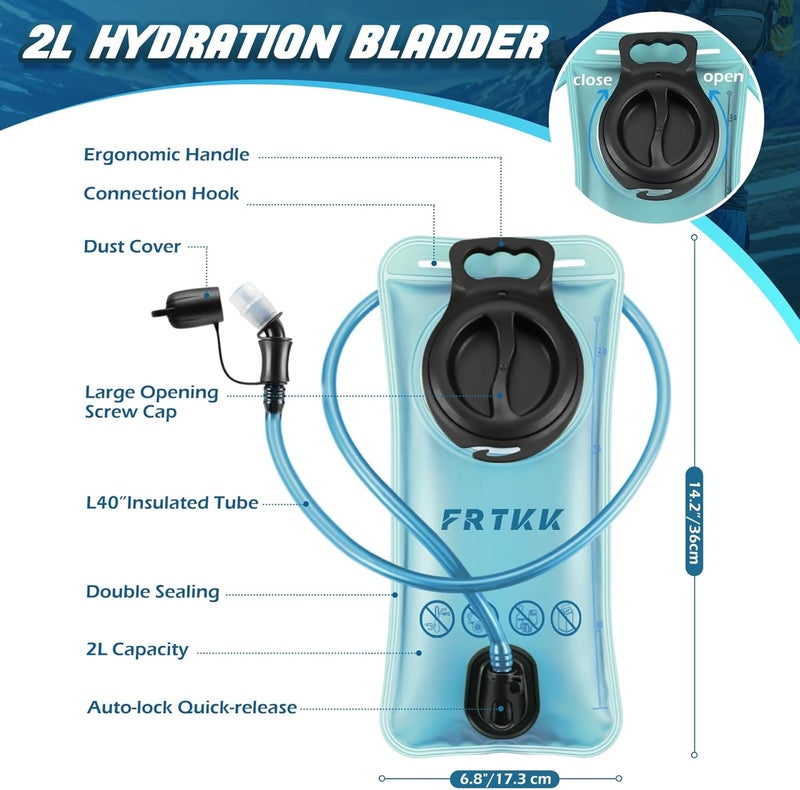 FRTKK 2L/3L Hydration Bladder, Leak Proof Water Bladder for Hydration Pack, BPA Free Wide Opening Ergonomic Shape Water Reservoir for Running Hiking Cycling Camping - Image 2